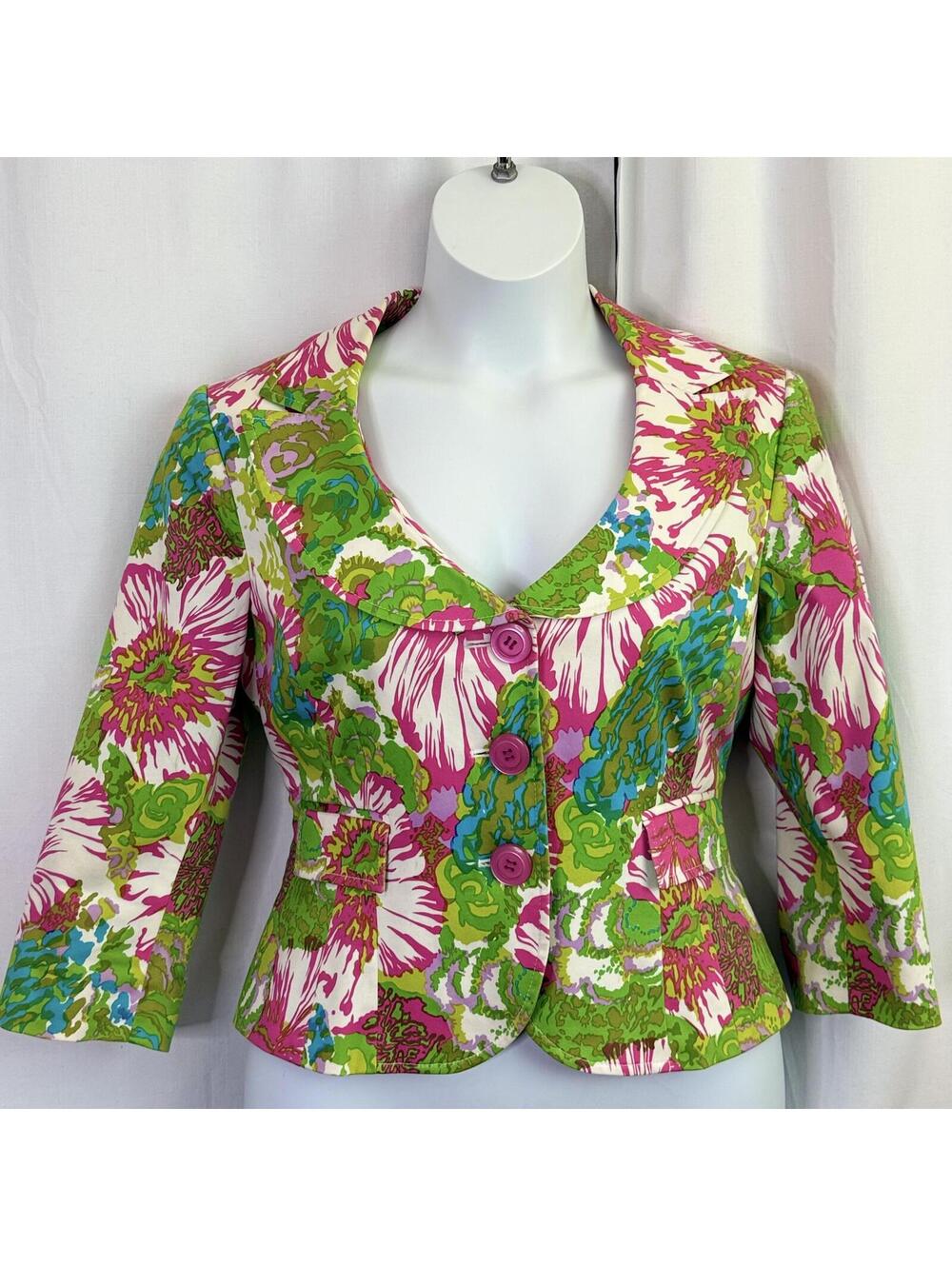 Y2K Nine West 12 Floral Crop Blazer Suit Jacket Versatile Lt Shoulder Pads
